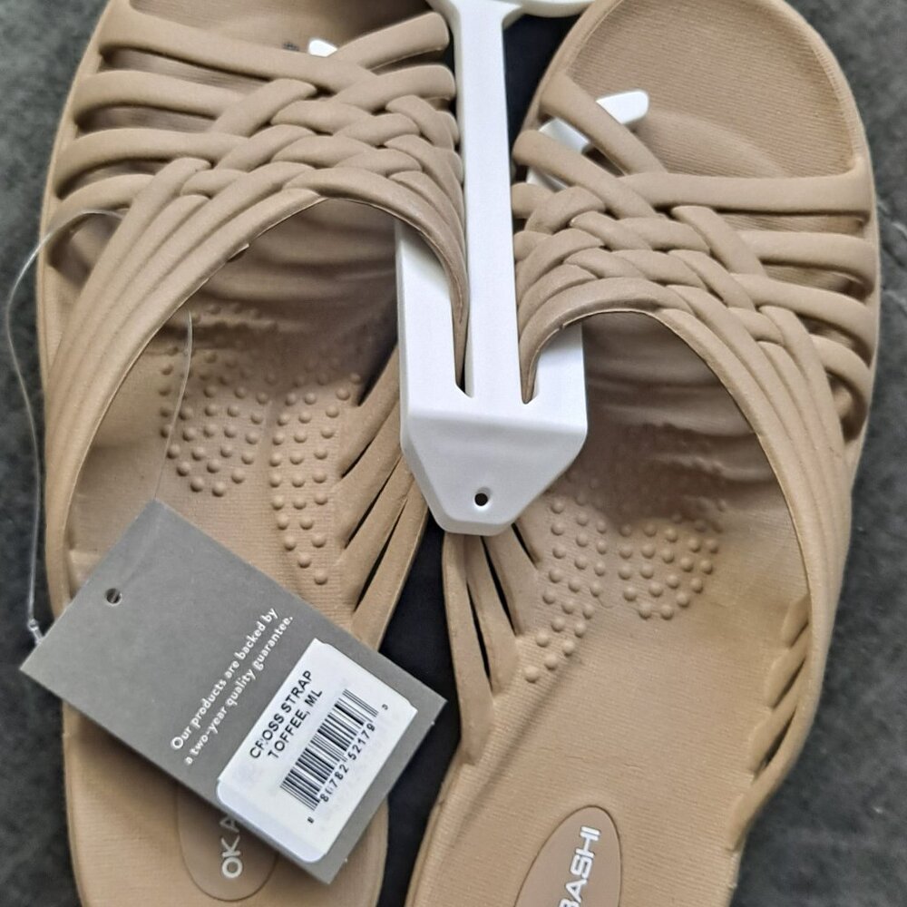 Okabashi Cross Strap Slide Sandals Women Size ML (8-9) Toffee